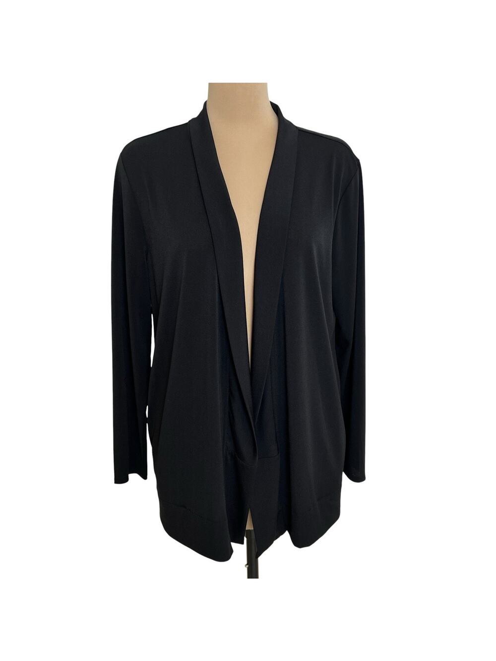 Dana Buchman Black Open Front Cardigan Size Large Fluid Drape Sweater Capsule